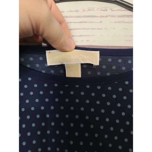 Michael Michael Kors Navy Blue Polka Dot Bell Sleeve Casual Top Womans Size 1X - Picture 6 of 7